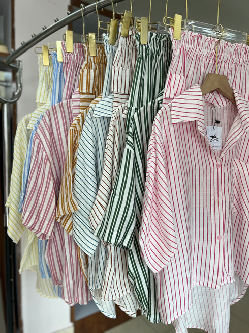 Summer Casual Set Shirts and Short Side Pockets Trousers